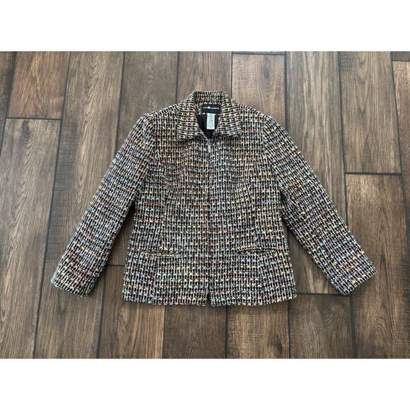 Sag Harbor Petites Womens 8P Blazer Old Money Pastel Rainbow Tweed Zip Up Jacket - Picture 1 of 6